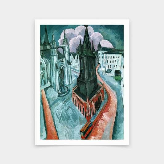 Ernst Ludwig Kirchner,The Red Tower in Halle,art prints,Vintage art,canvas wall art,famous art prints,V5646