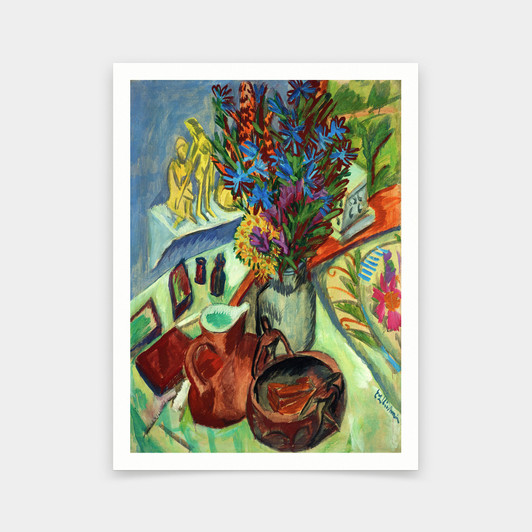 Ernst Ludwig Kirchner,Still Life with Jug and African Bowl, 1880-1938,art prints,Vintage art,canvas wall art,famous art prints,V5643