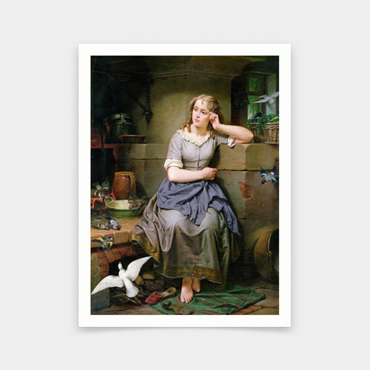 English School,Cinderella and the Birds,art prints,Vintage art,canvas wall art,famous art prints,V5633