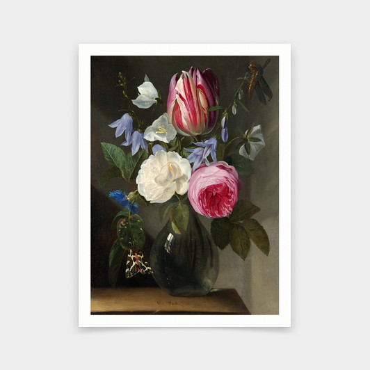 Jan Philips van Thielen,Roses and a Tulip in a Glass Vase,art prints,Vintage art,canvas wall art,famous art prints,V6097