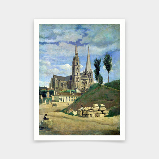 Jean Baptiste Camille Corot,Chartres Cathedral,art prints,Vintage art,canvas wall art,famous art prints,V6124