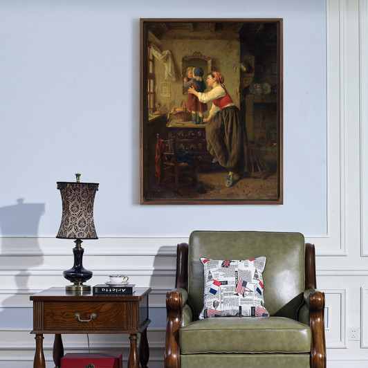 Paul Seignac,Woman and Child Before a Mirror, 1870,large wall art,framed wall art,canvas wall art,large canvas,M6560