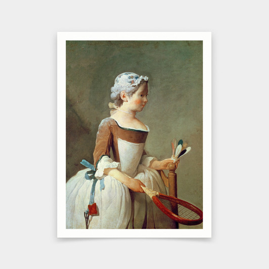 Jean-Baptiste Simeon Chardin,Girl with Racket and Shuttlecock,art prints,Vintage art,canvas wall art,famous art prints,V6168