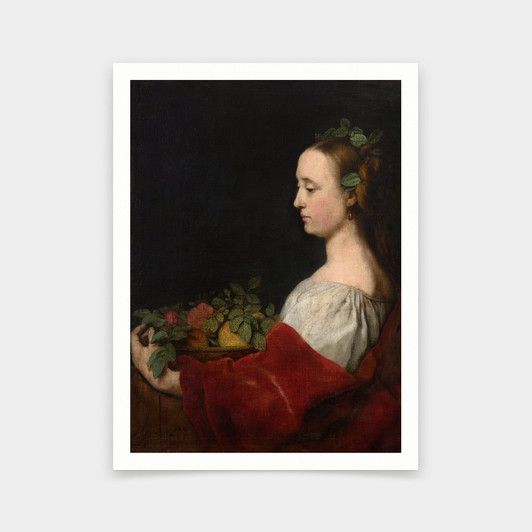 Johann Ulrich Mayr,woman Holding A Basket Of Fruits,art prints,Vintage art,canvas wall art,famous art prints,V6196