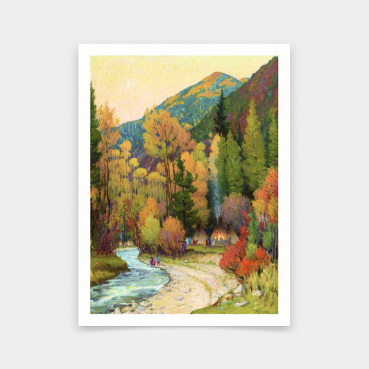 Joseph Henry Sharp,Apache Camp in Hondo Canon, New Mexico, 1920,art prints,Vintage art,canvas wall art,famous art prints,V6269