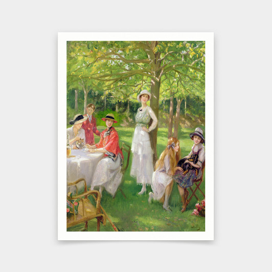 Jules Cayron,Tea in the Garden,party in the garden,art prints,Vintage art,canvas wall art,famous art prints,V6287