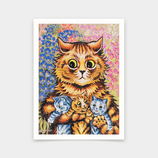 Louis Wain,A Cat with her Kittens,cat print,art prints,Vintage art,canvas wall art,famous art prints,V6336