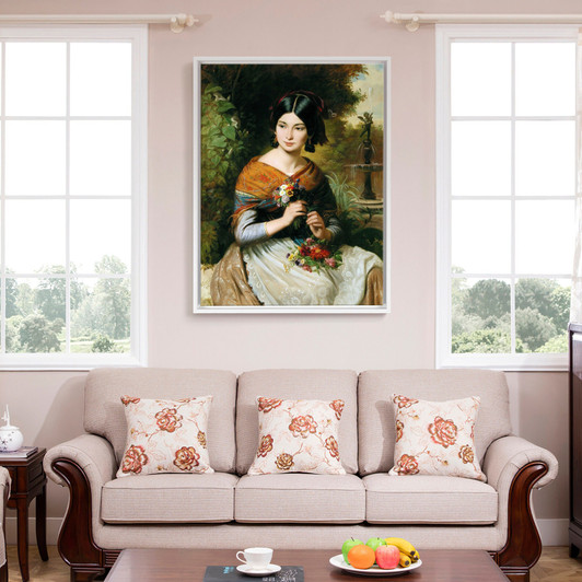 Josef Borsos,A girl with flowers,large wall art,framed wall art,canvas wall art,large canvas,M6255