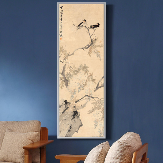 Zhu Menglu,Wisteria and swallow,Chinese Birds And Flowers Paintings,Vertical Narrow Art,large wall art,framed wall art,canvas wall art,M907