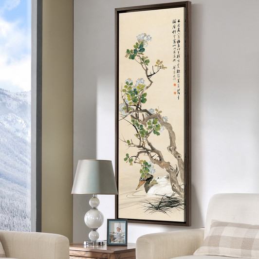 Zhu Cheng,Crape myrtle and duck,Chinese Flower Painting,Vertical Narrow Art,large wall art,framed wall art,canvas wall art,M903