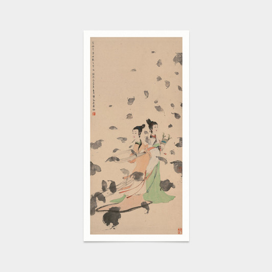 Fu Baoshi,Two beauties ,Chinese print,japanese print,art prints,Vintage art,canvas wall art,famous art prints,vertical narrow prints,V7374