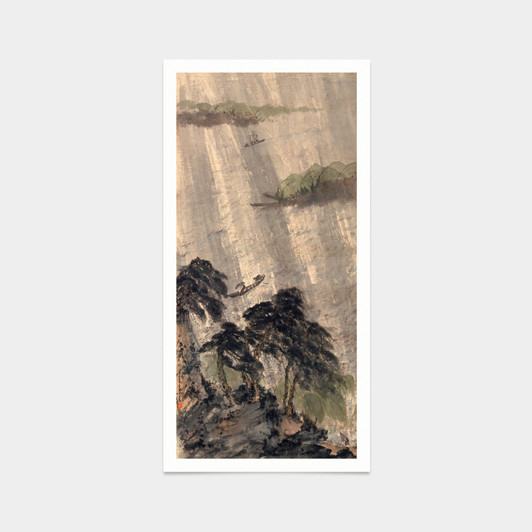 Fu Baoshi,Rowing in the rainstorm,Chinese print,japanese print,art prints,Vintage art,canvas,famous art prints,vertical narrow prints,V7371