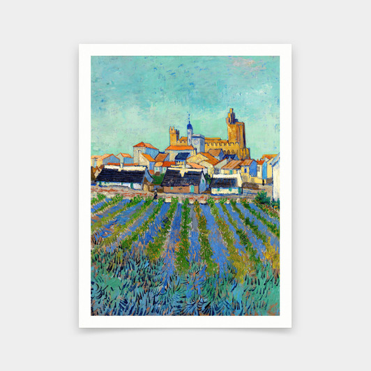 Vincent van Gogh,View of Saintes-Maries-de-la-Mer,art prints,Vintage art,canvas wall art,famous art prints,q695