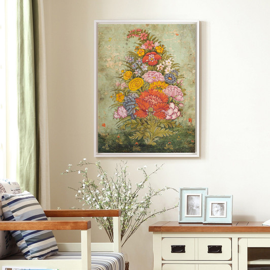 Indian Paintings,Still Life Bouquet of Flowers Emerging from the Grass,large wall art,framed wall art,canvas wall art,large canvas,M6051