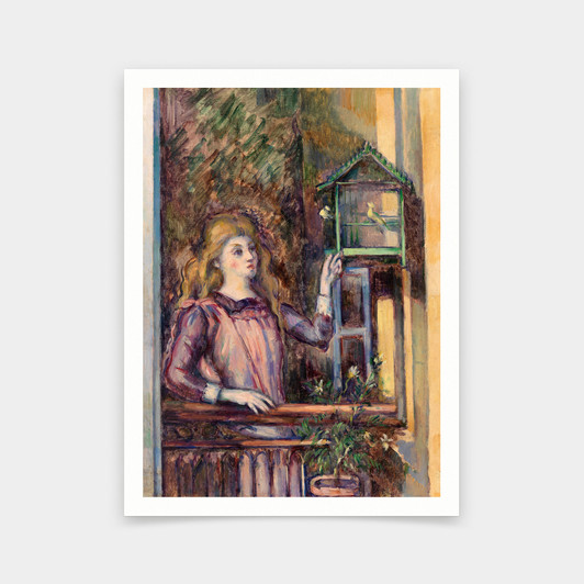 Paul Cézanne,Girl with Birdcage,Jeune fille à la volière,art prints,Vintage art,canvas wall art,famous art prints,q586