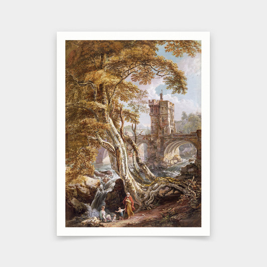 Paul Sandby,View Of The Old Welsh Bridge,art prints,Vintage art,canvas wall art,famous art prints,V6558