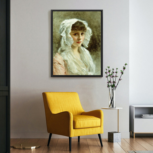 Gustave Jean Jacquet,Portrait of a Lady in a White Bonnet,large wall art,framed wall art,canvas wall art,large canvas,M5921