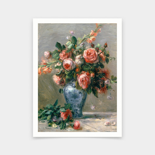 Pierre Auguste Renoir,Vase of Roses,art prints,Vintage art,canvas wall art,famous art prints,V6622