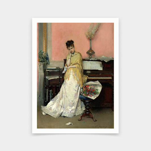 Raimundo de Madrazo y Garreta,The Letter,Portrait of a girl reading a love letter,art prints,Vintage art,canvas wall art,famous art,V6659
