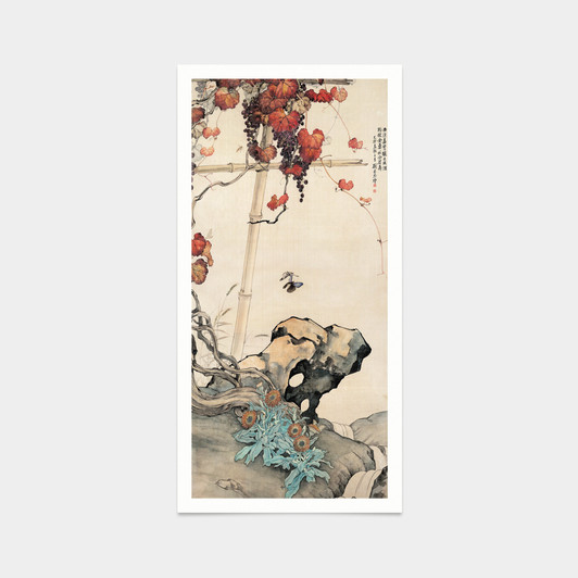 Liu kuiling,Grape vine print,Birds And Flowers,japanese print,art prints,Vintage art,canvas wall art,famous art prints,vertical ,V7472