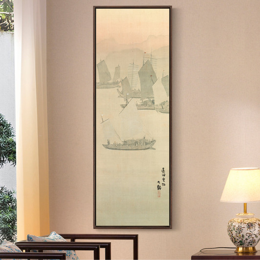 Yokoyama Taikan,Clouds and Sails Off Distant Shore,Japanese landscape painting,Vertical Narrow Art,large wall art,framed wall art,canva,M850