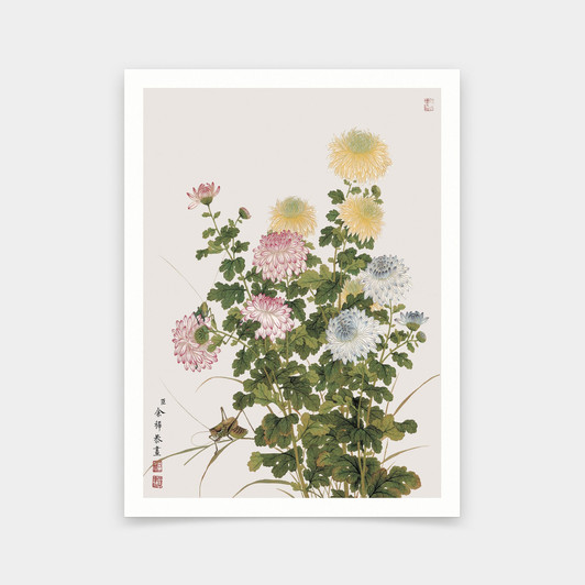 Yu Zhi,Chrysanthemum and grasshopper,Chinese painting,art prints,Vintage art,canvas wall art,famous art prints,V6928