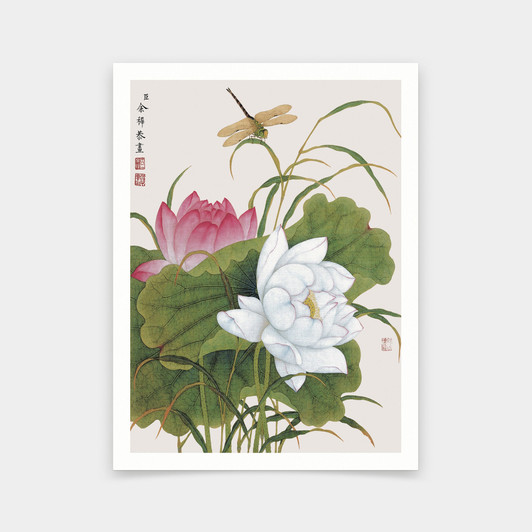 Yu Zhi,Lotus and dragonfly,Chinese painting,art prints,Vintage art,canvas wall art,famous art prints,V6931