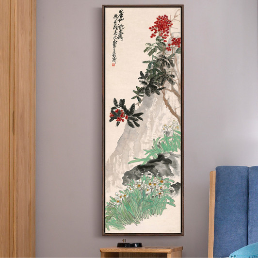 Wu Changshuo,Nandina and daffodils,Chinese Flower Paintings,Vertical Narrow Art,large wall art,framed wall art,canvas wall art,M817