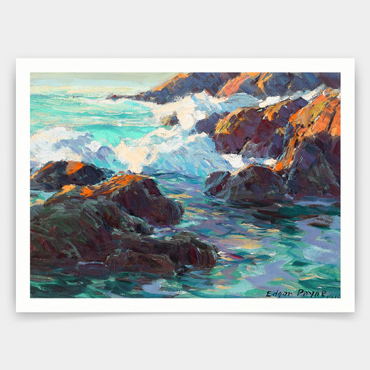Edgar Payne,A Rocky Coastal Seascape,art prints,Vintage art,canvas wall art,famous art prints,V3531