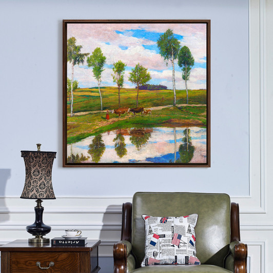 Antonin Slavicek, At Kamenicky,Cow scenery by the pond,canvas print,canvas art,canvas wall art,large wall art,framed wall art,p2606