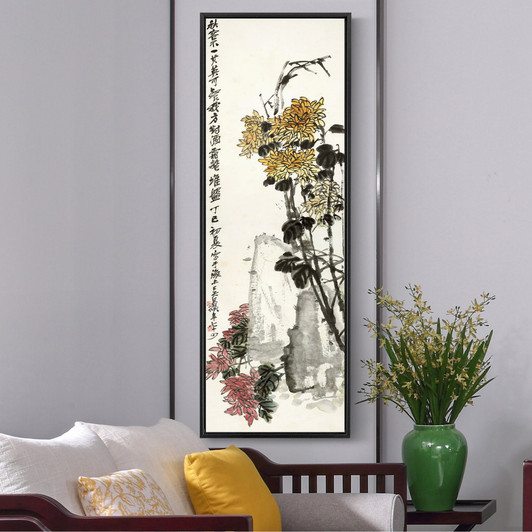 Wu Changshuo,chrysanthemum art,,Chinese Flower Painting,Vertical Narrow Art,large wall art,framed wall art,canvas wall art,M808