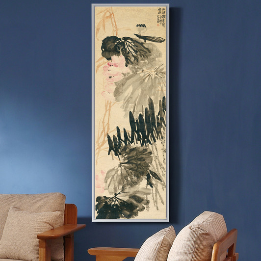 Wu Changshuo,Chinese Lotus Art,Chinese Floral Art,Vertical Narrow Art,large wall art,framed wall art,canvas wall art,M807