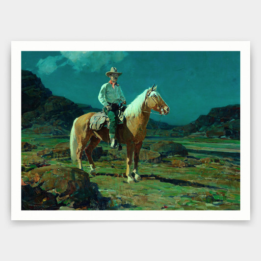 Frank Tenney Johnson,Moonlight on the Ranch,art prints,Vintage art,canvas wall art,famous art prints,V3769