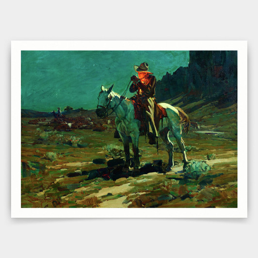 Frank Tenney Johnson,Night Time in Wyoming,art prints,Vintage art,canvas wall art,famous art prints,V3770