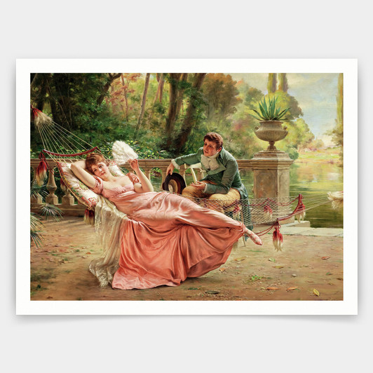 Frederic Soulacroix,The Proposal,A woman in a hammock,art prints,Vintage art,canvas wall art,famous art prints,V3812