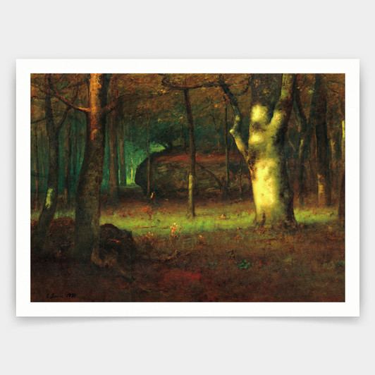George Inness,Sunset in the Woods, 1891,art prints,Vintage art,canvas wall art,famous art prints,V3885