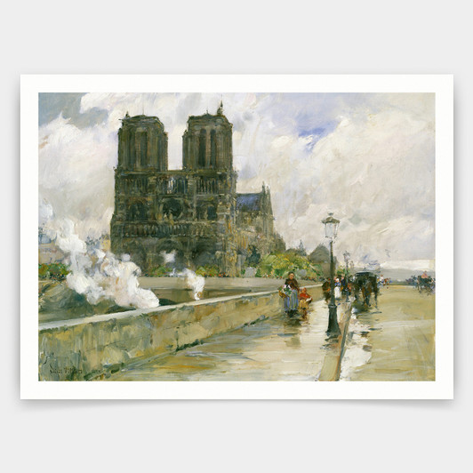 Childe Hassam,Notre Dame Cathedral Paris,art prints,Vintage art,canvas wall art,famous art prints,V3357