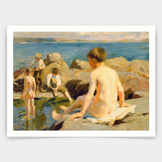 Harold Harvey,On the Rocks Near Newlyn,art prints,Vintage art,canvas wall art,famous art prints,V4040