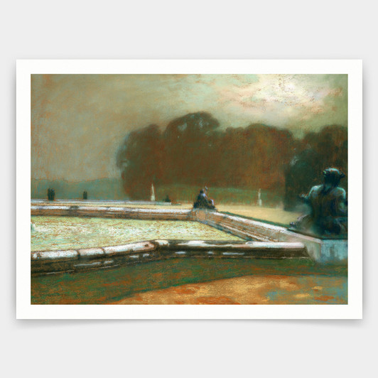 Henri Eugene Augustin Le Sidaner,Statues, The Garden at Versailles, 1900,art prints,Vintage art,canvas wall art,famous art prints,V4074