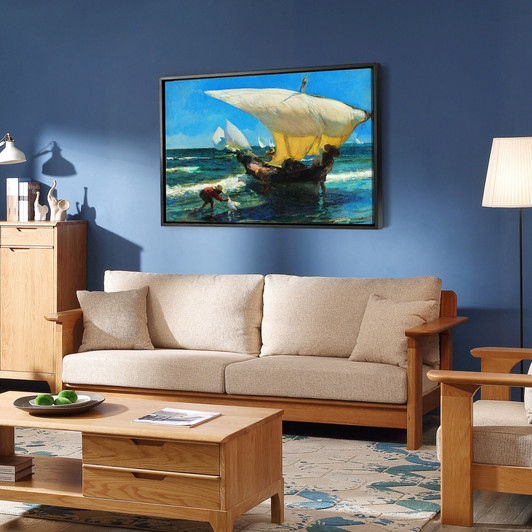 Sorolla and Bastida Joaquin, On the Coast of Valencia,Beach sailing,canvas print,canvas art,canvas wall art,large wall art,framed art,p2087