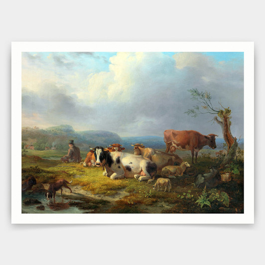 Jan van Os,Wide landscape with cattle herd and rastendem,art prints,Vintage art,canvas wall art,famous art prints,V4262