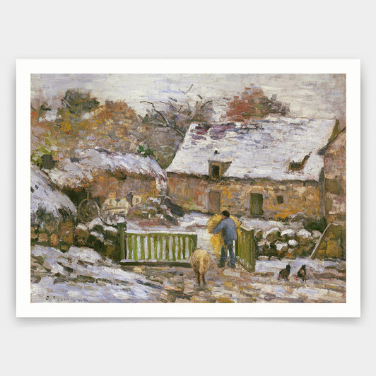 Camille Pissarro,A Farm At Montfoucault Effect Of Snow, 1876,art prints,Vintage art,canvas wall art,famous art prints,V3233