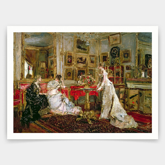 Alfred Emile Stevens,Visiting,Tagsinterior salon elegant ,art prints,Vintage art,canvas wall art,famous art prints,V3036