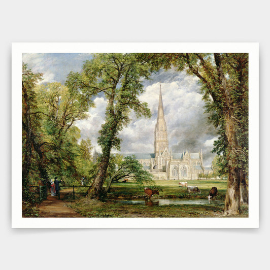 John Constable,View of Salisbury Cathedral from the Bishop's Grounds,art prints,Vintage art,canvas wall art,famous art prints,V4395