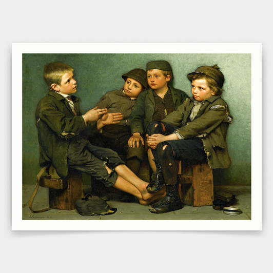 John George Brown,A Tough Story,art prints,Vintage art,canvas wall art,famous art prints,V4415