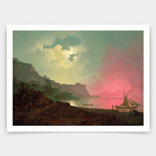 Joseph Wright of Derby,Vesuvius in Eruption, Viewed from Posillipo,art prints,Vintage art,canvas wall art,famous art prints,V4493