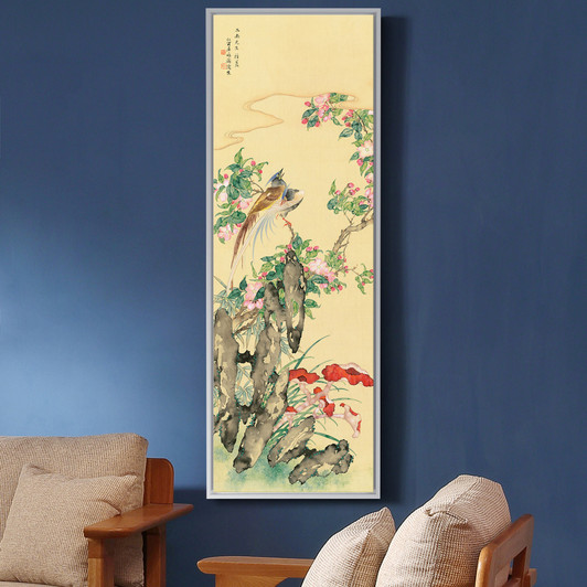 Qu Zhaolin,Malus spectabili and Ganoderma lucidum,Chinese Flower Painting,Vertical Narrow Art,large wall art,framed wall art,canvas wal,M704