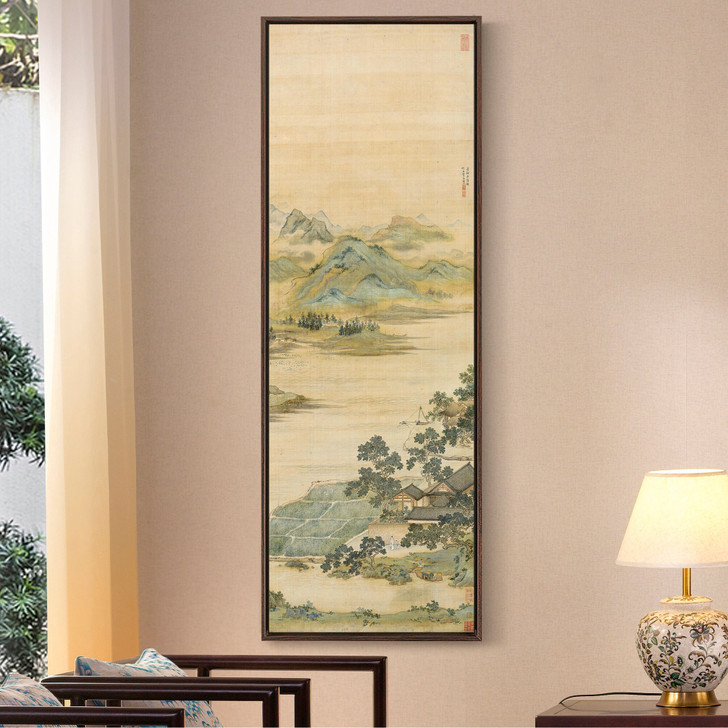 Qiu Ying,Riverside house,Chinese Landscape,Vertical Narrow Art,large wall art,framed wall art,canvas wall art,M699