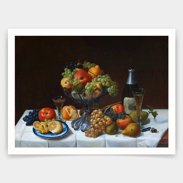 Severin Roesen ,Fruit Still Life with Champagne Bottle,art prints,Vintage art,canvas wall art,famous art prints,q1395