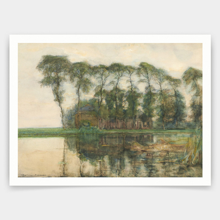 Piet Mondrian,Farmstead along the water screened by nine tall trees,art prints,Vintage art,canvas wall art,famous art prints,q1365